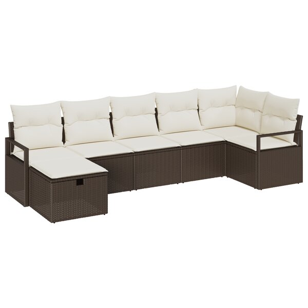 vidaXL Ensemble de canapé de jardin 7 pièces avec coussins en rotin poly marron