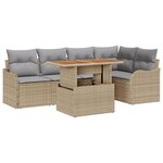 Ensemble de Canapés de Jardin 6 Pièces avec Coussins Beige Rattan Poly