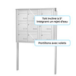 Bloc collectif Leabox 3x3  grade 3  simple face  extérieur  fixation sur pieds à sceller  blanc neige  ral 9016 finition brillante