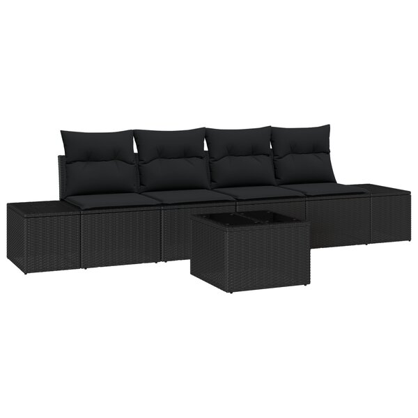 vidaXL Ensemble de canapé de jardin de 5 pièces avec coussins noir en poly rotin