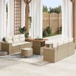 Ensemble de Canapé de Jardin 9 pièces avec coussins beige en rotin poly