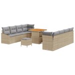 vidaXL Ensemble de canapés de jardin 11 pièces avec coussins en poly rotin beige et acacia