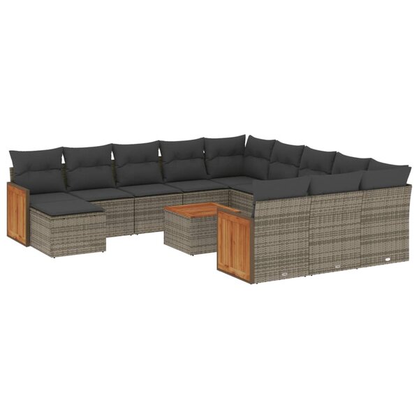 vidaXL Salon de jardin avec coussins 13 Pièces gris résine tressée