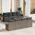 Ensemble de Canapé de Jardin vidaXL 9 Pièces avec Coussins Gris Poly Rattan