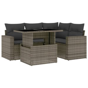 vidaXL Salon de jardin 5 Pièces avec coussins gris résine tressée