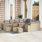 Ensemble de canapé de jardin de 12 pièces avec coussins beige en poly rotin