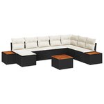 Canapé de Jardin 9 Pièces avec Coussins Rattan Noir Acacia