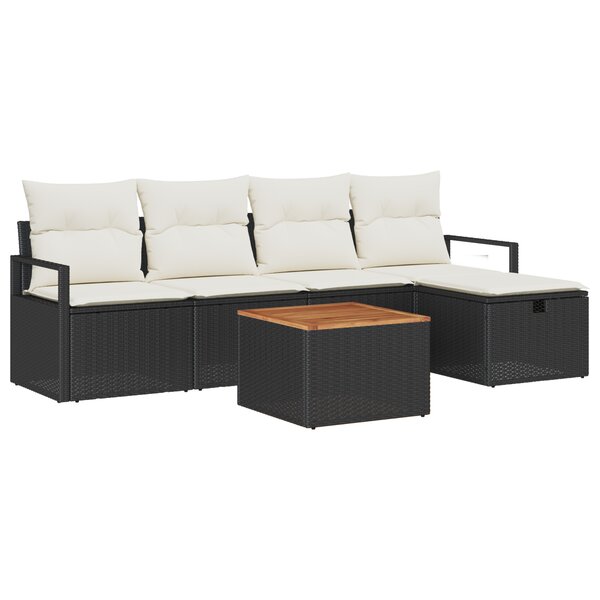 Ensemble de Canapés de Jardin 6 pièces vidaXL avec Coussins Noir Rattan Synthétique