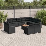 vidaXL Salon de jardin avec coussins 13 Pièces noir résine tressée