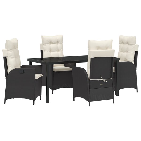 vidaXL Ensemble de jardin 5 pièces avec coussins Noir Rattan Poly