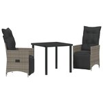 vidaXL Set de salle à manger de jardin 3 pièces avec coussins Gris Poly Rattan