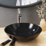 vidaXL Lavabo de bain avec robinet et drain à poussoir Verre trempé