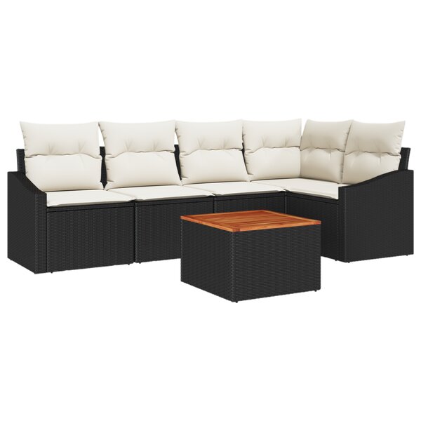 vidaXL Ensemble de canapés de jardin 6 pièces avec coussins noir en rattan poly acacia