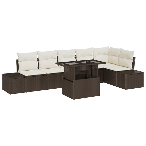 vidaXL Ensemble de Canapé de Jardin 7 Pièces avec Coussins Brun Rattan Poly