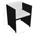 vidaXL Mobilier de bistro 3 Pièces avec coussins Résine tressée Noir