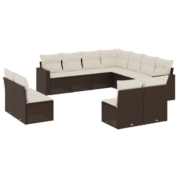 vidaXL Salon de jardin et coussins 11 Pièces marron résine tressée