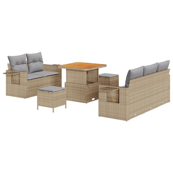 Ensemble de canapé de jardin 8 pièces avec coussins beige en rotin poly acacia