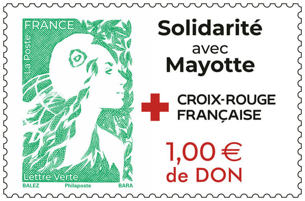 Timbre - Solidarité avec Mayotte - Croix-Rouge française - Lettre verte