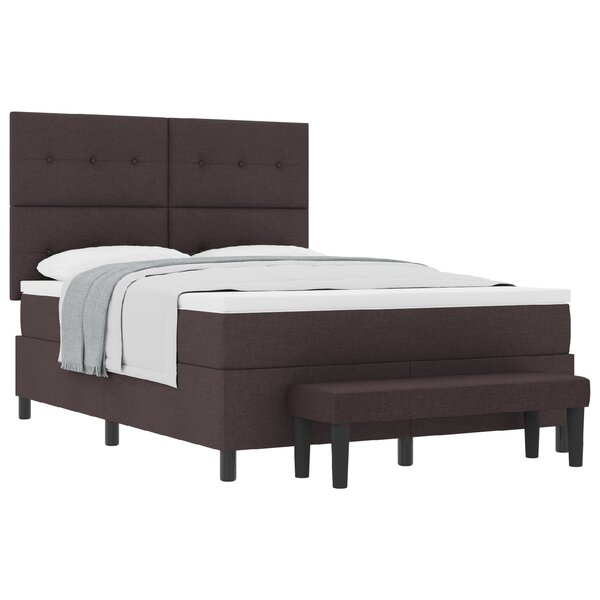 vidaXL Lit avec Sommier et Matelas & Banc Marron Foncé 140x200 cm Tissu