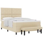 vidaXL Lit à Sommier avec Matelas & Banc Crème 160x200 cm Tissu