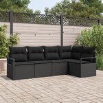 Ensemble de canapé de jardin 5 pièces avec coussins Noir Rotin Poly