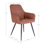 Chaise de salle à manger à accoudoirs en cuir synthétique marron vintage avec pieds noirs