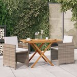 vidaXL Ensemble à manger de jardin 3 Pièces avec coussins Beige