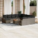 vidaXL Salon de jardin avec coussins 13 Pièces gris résine tressée