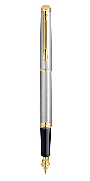 Waterman hemisphere stylo plume  acier inoxydable  plume fine  encre bleue  coffret cadeau
