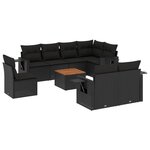 vidaXL Salon de jardin 9 Pièces avec coussins noir résine tressée