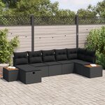 vidaXL Ensemble de canapé de jardin 7 pièces avec coussins noirs en poly rattan