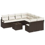 vidaXL Ensemble de Canapé de Jardin de 9 Pièces avec Coussins Marron Poly Rattan