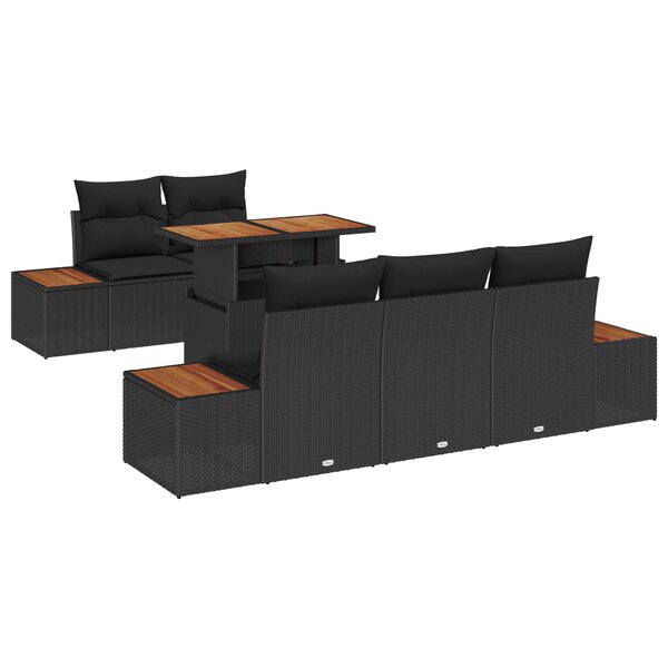 Ensemble de canapé de jardin 6 pièces avec coussins en poly rattan noir