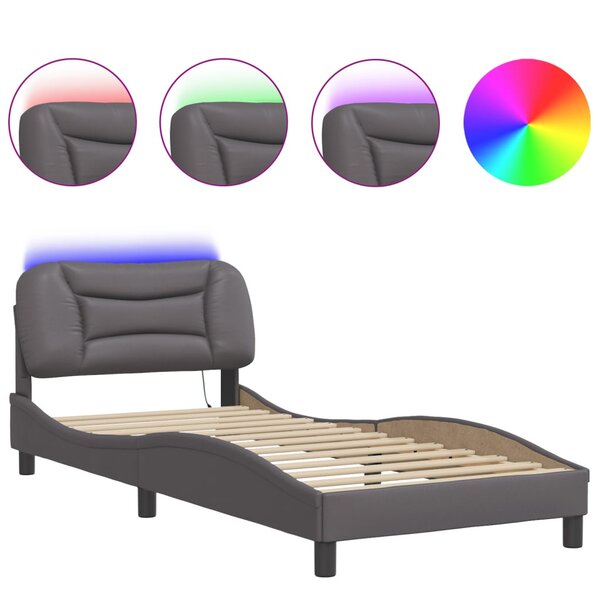 vidaXL Cadre de lit avec LED sans matelas gris 90x200 cm