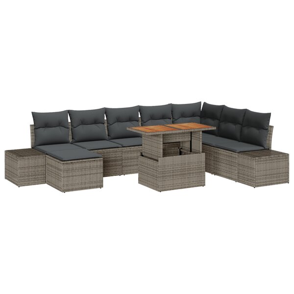 vidaXL Ensemble de canapé de jardin de 9 pièces avec coussins Gris Poly Rattan