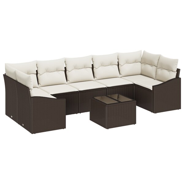vidaXL Ensemble de canapés de jardin 8 pièces avec coussins en poly rotin marron