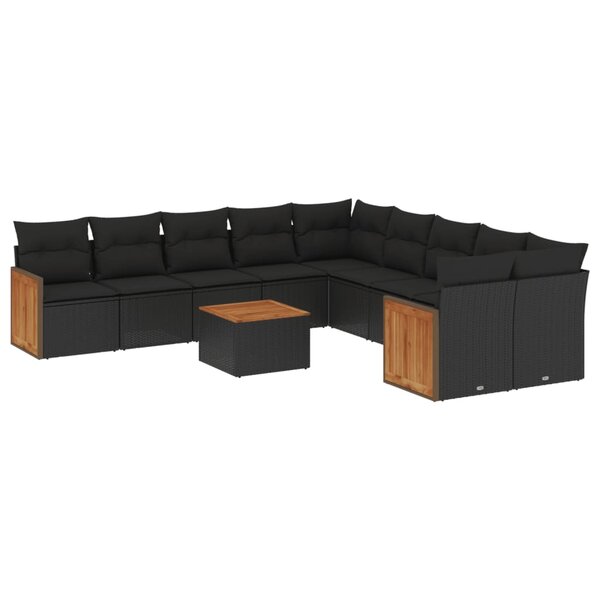 vidaXL Salon de jardin 11 Pièces avec coussins noir résine tressée
