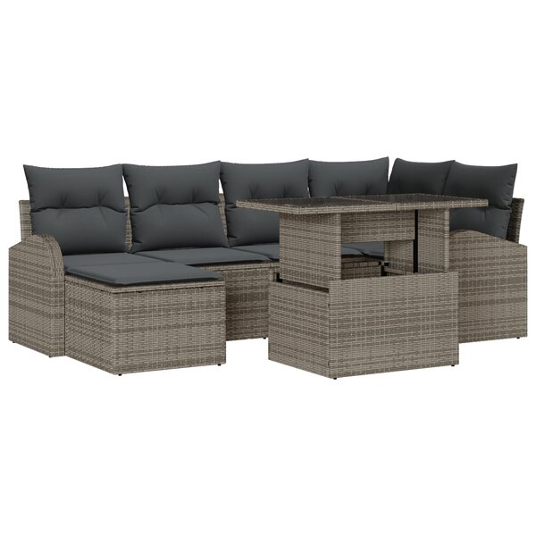 Ensemble de Canapé de Jardin de 7 Pièces avec Coussins Gris Poly Rattan