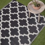 Tapis extérieur terrasse réversible - Tapis de jardin imperméable et résistant UV - Nola - Noir- 75x200 cm - HOMESCAPES