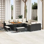 Canapé de Jardin 13 pièces avec Coussins Noir Rotin Acacia