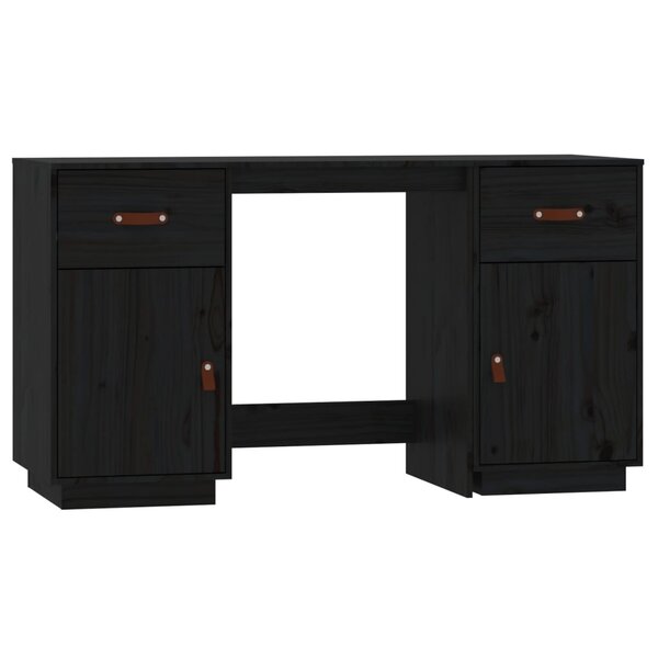 vidaXL Bureau avec armoires Noir 135x50x75 cm Bois massif de pin