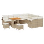 Ensemble de Canapé de Jardin vidaXL 12 Pièces avec Coussins Beige Poly Rotin Acacia
