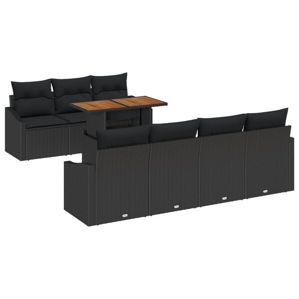vidaXL Ensemble de 8 pièces de salle à manger de jardin avec coussins noirs en poly rotin