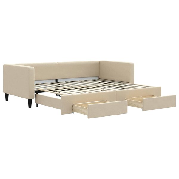 vidaXL Lit de jour avec gigogne et tiroirs crème 90x200 cm tissu