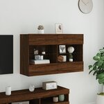 vidaXL Meuble TV mural avec lumières LED chêne marron 98 5x30x60 5 cm