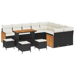 Ensemble de canapé jardin 13 pièces avec coussins noirs en rotin poly acacia