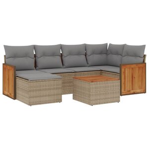 vidaXL Salon de jardin avec coussins 7 Pièces beige résine tressée