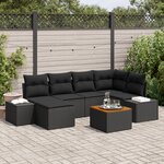 vidaXL Canapé de jardin 7 pièces avec coussins Noir Rotin Polyester