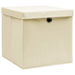 vidaXL Boîtes de rangement à couvercles 4 Pièces Crème 32x32x32 cm Tissu