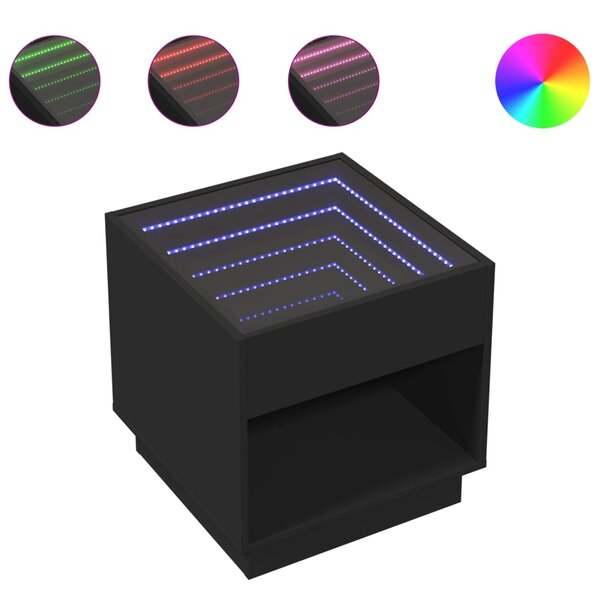 vidaXL Table de chevet avec LED infini noir 50x50x50 cm